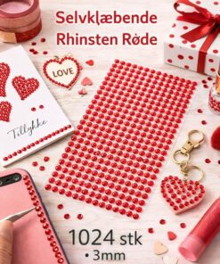 Selvklæbende røde rhinsten 3 mm – ark med 1024 stk til kreativ hobby og dekoration