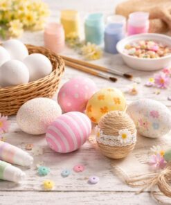 DIY dekorerede styropor æg i pastel farver til hobby og påskepynt