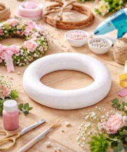 Styroporring 12 cm anvendt til DIY hobby og kreativ dekoration med blomster, bånd og pynt