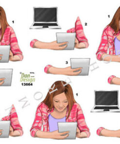 3D ark med pige med mobil og iPad fra Dan Design, udstanset motiver klar til kortfremstilling