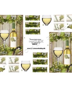 Dan Quick 3D ark med hvidvinmotiv til kortfremstilling – vinflaske, vinglas og druer udklipsark