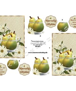 Dan Quick 3D ark med pærer i glasskål og blomster til kortfremstilling (3D decoupage)