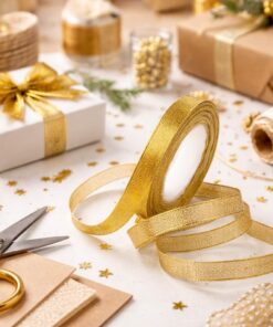 Guld satinbånd lamé glitter på rulle til gaveindpakning – sløjfer og dekoration