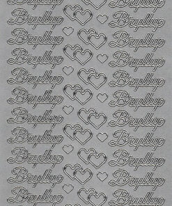 Stickers med “Bryllup” i sølv tekst samt hjerter og ringe til kortfremstilling, bordkort og bryllupsinvitationer