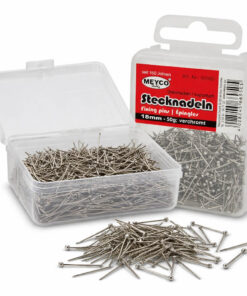 Knappenåle 18mm sølv 50g i æske til hobby og pailletter på styropor