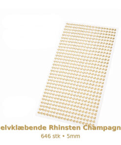 Selvklæbende rhinsten champagne 5mm – 646 stk på ark til hobby og dekoration