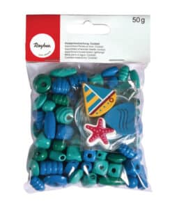 Træperler sæt blå mix til smykkefremstilling