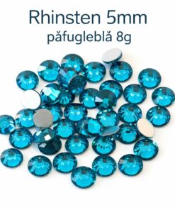 Påfugleblå rhinsten 5 mm (8 g) – facetterede pyntesten til hobby, dekoration og nail art.