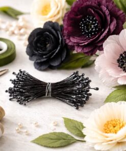 Sorte støvdragere til DIY blomster – inspiration med papirblomster og hobbytilbehør