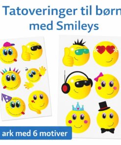 Tatoveringer til børn med Smileys – 1 ark med 6 motiver