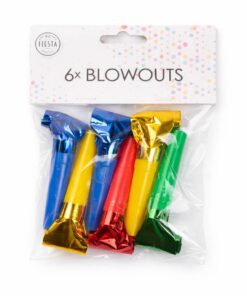 Pakke med 6 metallic rysler til fest i folie i farverne blå, gul, rød og grøn