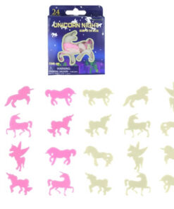 Selvlysende enhjørninger til væg og loft – 24 stk i pink og grøn med forskellige former