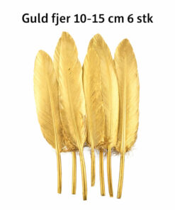 Guld fjer 10-15 cm 6 stk – dekorationsfjer til hobby og DIY