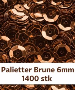 Produktbillede af brune palietter 6mm med tekst “Palietter Brune 6mm 1400 stk”