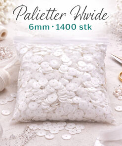 Hvide palietter 6 mm i pose med 1400 stk til hobby, syning og DIY dekoration