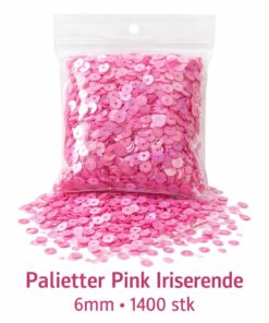 Produktbillede af palietter pink iriserende 6mm – 1400 stk i pose til hobby, syning og dekoration