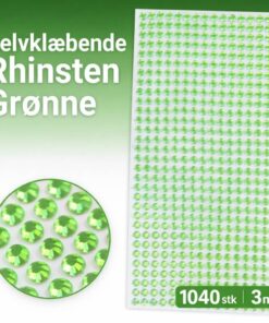 Selvklæbende grønne rhinsten 3 mm ark med 1040 stk til hobby og dekoration