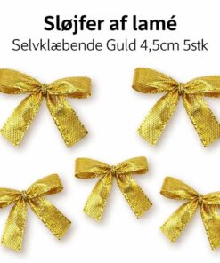 Sløjfer af lamé selvklæbende guld 4,5 cm – 5 stk