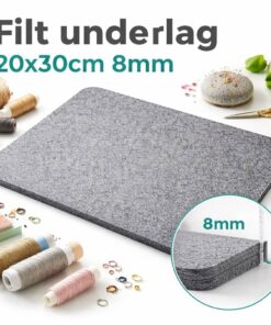 Filt underlag 20x30 cm i 8 mm tykkelse til hobby, syning og DIY projekter vist som produktbillede med materialetykkelse