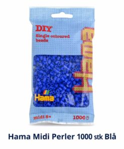 Hama Midi Perler 1000 stk blå farvekode 207-08 i original emballage til perleplader og kreative hobbyprojekter