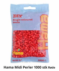 Hama Midi perler 1000 stk røde farvekode 207-05 i original pose til perleplader og kreative hobbyprojekter