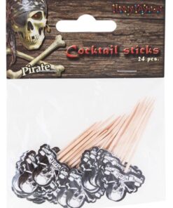 Pirat kagepynt på cocktailpinde i original pakke med 24 stk dødningehoved toppers til cupcakes og pirat fest