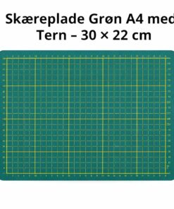 Skæreplade grøn A4 med målegitter og tern 30 x 22 cm til hobby og præcisionsskæring