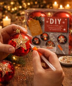 Lav selv røde julekugler med Diamond Dotz – DIY julepynt hvor rhinsten sættes på julekugle med applikationspen