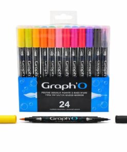 GRAPH'O Twin Tip Marker tusser sæt med 24 farver med brush spids og fin 0,5 mm spids vandbaserede tusser til tegning lettering og illustration