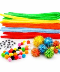 Kreativt hobby sæt sommer mix med farverige piberensere, pomponer og rulleøjne til kreative DIY projekter for børn