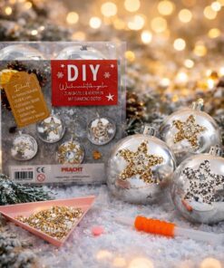 Lav selv julekugler DIY sæt med Diamond Dotz rhinsten og sølv julekugler til kreativ julepynt