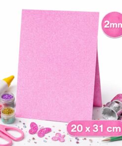 Mosgummi med glitter pink 2mm ark størrelse 20x31 cm til hobby, DIY projekter og kreative dekorationer