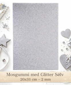 Mosgummi med glitter sølv 2 mm hobbyark 20x31 cm til kreative DIY projekter og hobbyarbejde