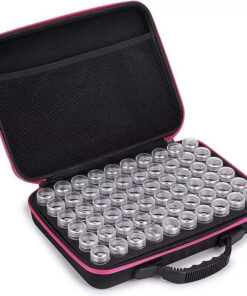 Opbevaringstaske med 60 bøtter til rhinsten, perler, nail art og hobbyartikler med lynlås og håndtag