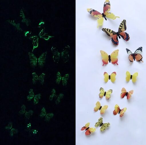 Wallstickers 3D sommerfugle selvlysende gule