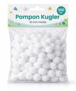 Pompon kugler 10 mm hvide 100 stk i pose – små bløde hobby pomponer til DIY projekter, scrapbooking og kreative hobbyaktiviteter