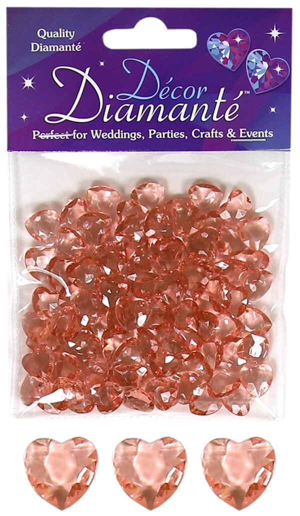 Kunstige pynte diamanter rosa guld hjerter 12mm