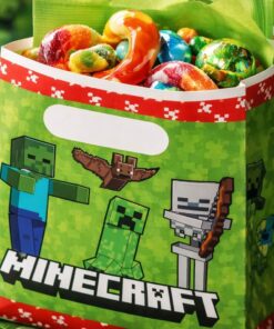 Minecraft slikpose fyldt med slik og godter – papir goodiebag til børnefødselsdag