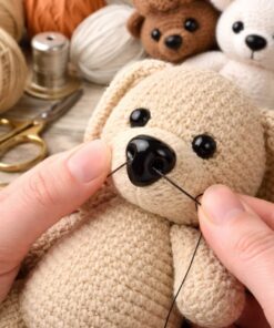Sorte glas næser 13 mm syes på bamse – DIY hæklede dyr og amigurumi hobby