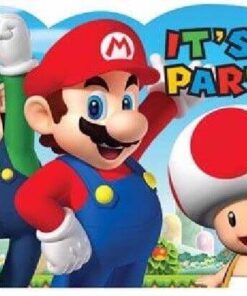 Super Mario invitation motiv med Mario, Luigi og Toad til børnefødselsdag