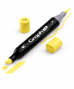 GRAPH'IT Twin Tip Marker GI01130 Lemon gul alkoholbaseret tusch med brush tip og mejselspids packshot med låg