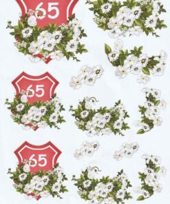 3D ark 65 år emblem og blomster til kortfremstilling
