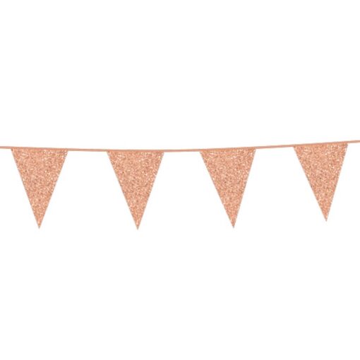 Rosa guld glitter vimpel flag guirlande 6m