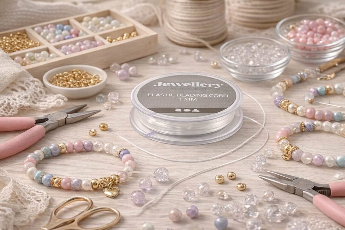 DIY smykkefremstilling med klar elastiksnor smykketråd 1 mm, perler og håndlavede armbånd
