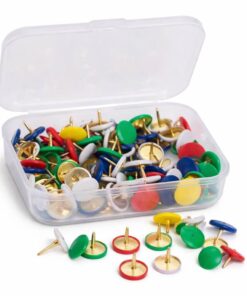 Tegnestifter med flad bagside i assorterede farver, 100 stk i gennemsigtig plastæske