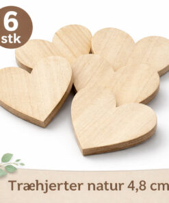 Træhjerter i naturtræ 4,8 cm – 6 stk små træhjerter til DIY, bordpynt og gavepynt
