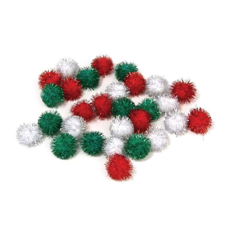 glitter-pompom-mix-rød-grøn-hvid-25mm