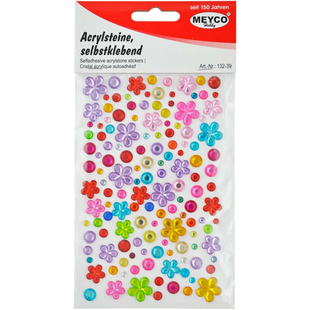 Rhinsten selvklæbende runde blomster mix