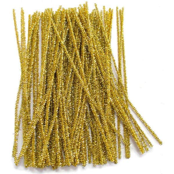 Chenille piberensere guld glitter 6mm 30cm