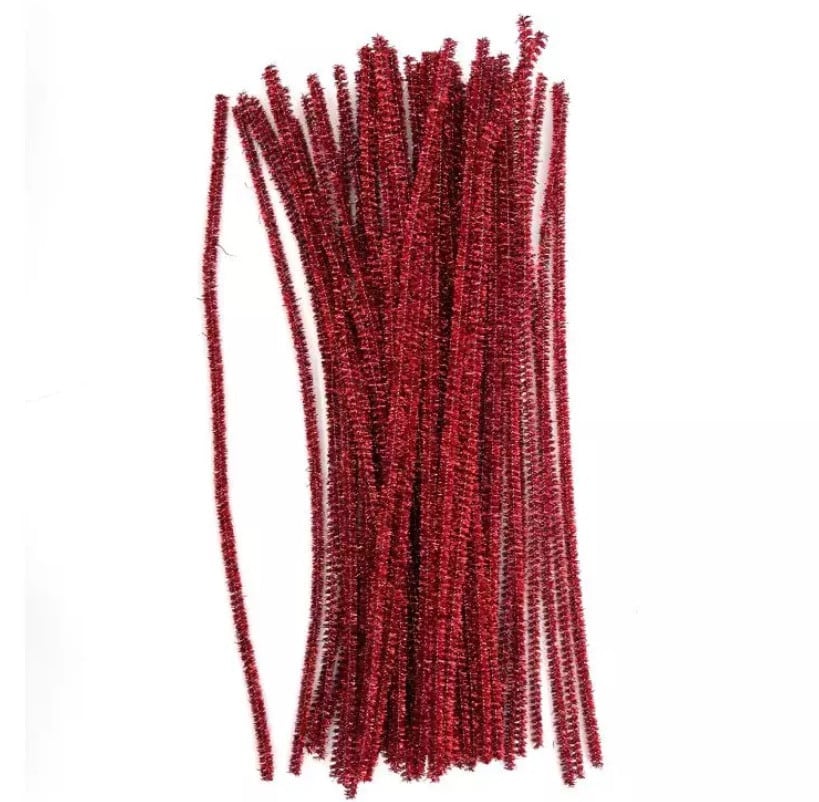 Chenille piberensere røde glitter 6mm 30cm